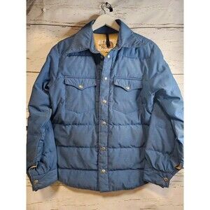 Vintage 70s The North Face Brown Label Down Puffer Shirt Jacket Blue Small
